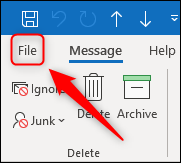 Opção de arquivo do Outlook.