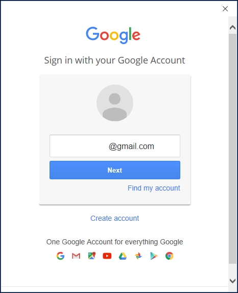 A página de login do Google.