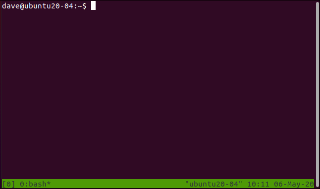 Uma nova sessão tmux em uma janela de terminal.