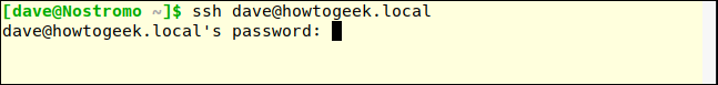 ssh dave@howtogeek.local em uma janela de terminal