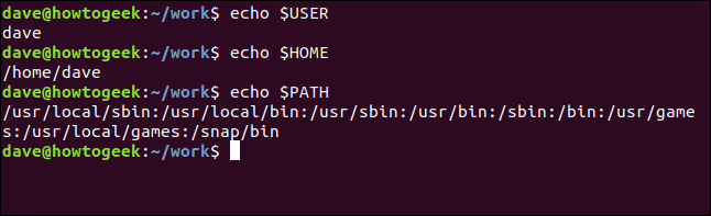 Um comando "echo $ USER" em uma janela de terminal.