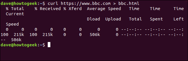 curl medidor de progresso de download em uma janela de terminal