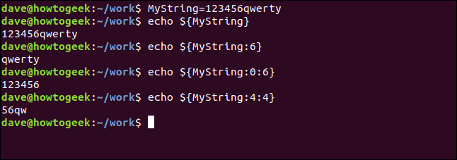 Um comando "MyString = 123456qwerty" em uma janela de terminal.