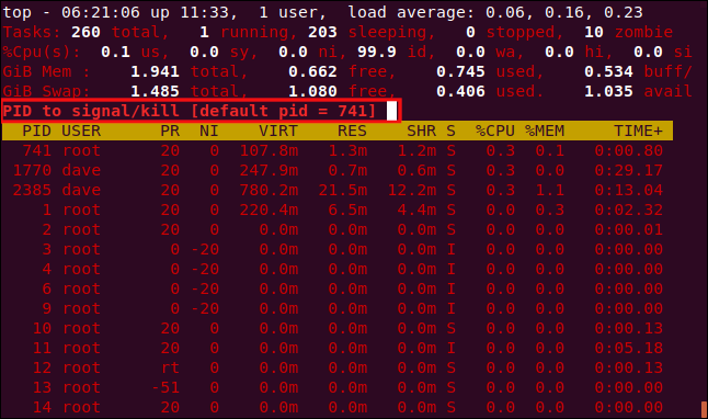 superior mostrando um prompt vermelho claro em uma janela de terminal.