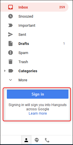 A seção Google Hangouts na barra lateral do Gmail.