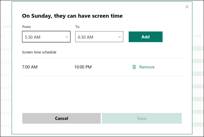 Programação de tempo de tela para domingo no calendário. 