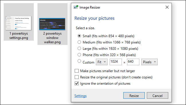 Usando o Image Resizer PowerToy do Windows 10
