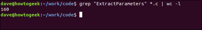 grep "ExtractParameters" * .c |  wc -l em uma janela de terminal