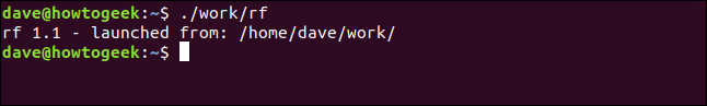 O comando "./work/rf" em uma janela de terminal.