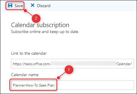 Painel "Assinatura do calendário" do Outlook.