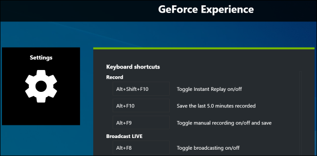 Alterando os atalhos do teclado na GeForce Experience