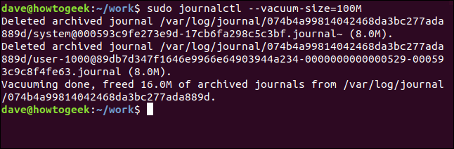 journalctl --vacuum-size = 100M em uma janela de terminal