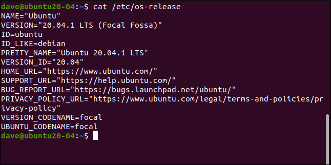 cat / etc / os-release em uma janela de terminal.
