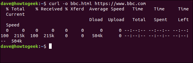 curl -o bbc.html https://www.bbc.com em uma janela de terminal