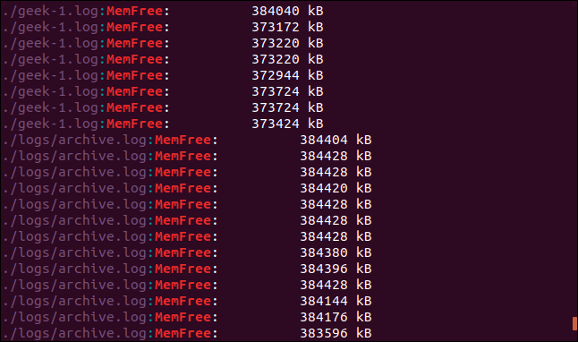 saída de grep -r -i memfree.  em uma janela de terminal