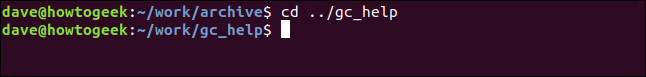 O comando "cd ../gc_help" em uma janela de terminal.