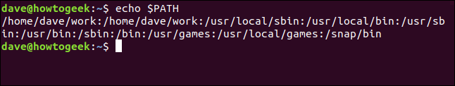 O comando "echo $ PATH" em uma janela de terminal.