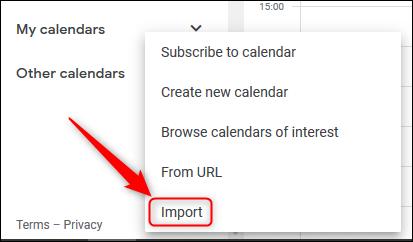 A opção de importação