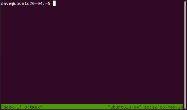 Uma sessão tmux com o nome "geek-1" no lado esquerdo da barra de status.