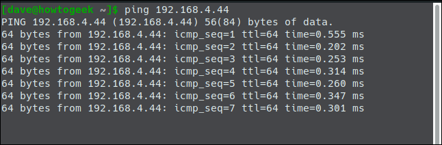 O comando "ping 192.168.4.44" em uma janela de terminal.