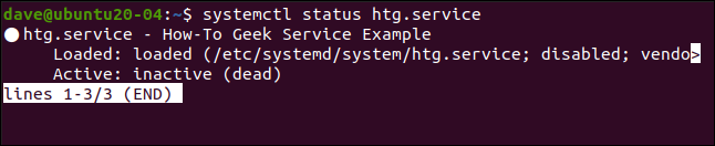 systemctl status htg.service em uma janela de terminal