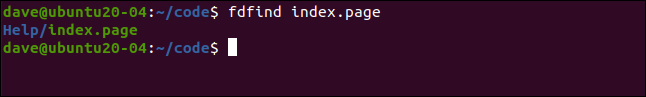 fdfind index.page em uma janela de terminal.