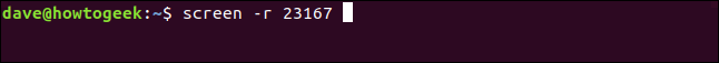 O comando "screen -3 23167" em uma janela de terminal.