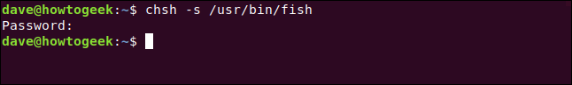 chsh -s / usr / bin / fish em uma janela de terminal.