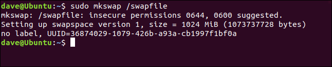 sudo mkswap / swapfile em uma janela de terminal