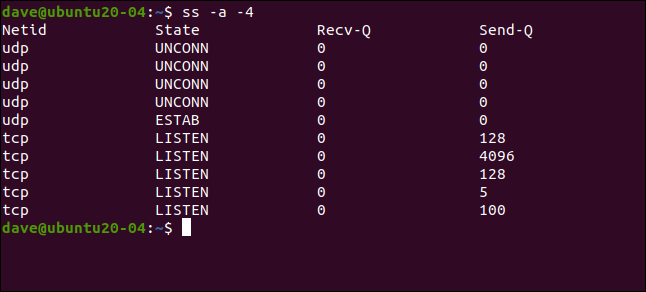 ss -a -4 em uma janela de terminal.
