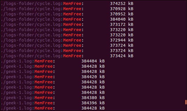 Saída de grep -R -i memfree.  em uma janela de terminal