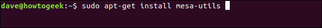 O comando "sudo apt-get install mesa-utils" em uma janela de terminal.