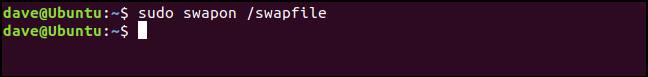 sudo swapon / swapfile em uma janela de terminal