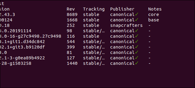 O final da saída da lista instantânea em uma janela de terminal.