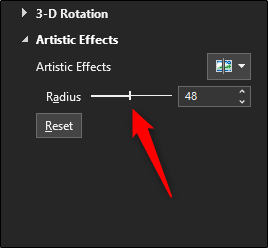 Arraste a configuração "Radius" para a direita.