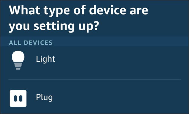 O menu de configuração do dispositivo no aplicativo Alexa.