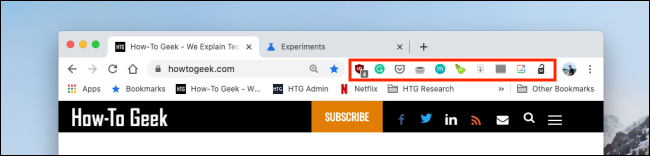 Todas as extensões na barra de ferramentas do Chrome