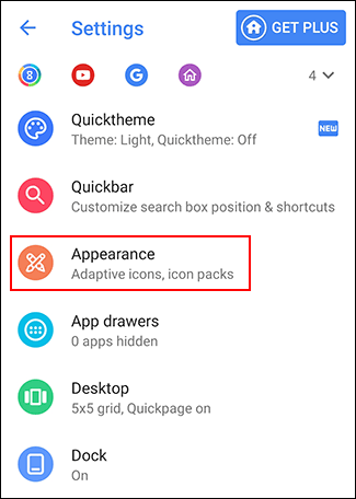 Toque em Aparência nas configurações do Action Launcher