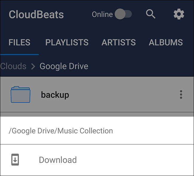 Opção de download de pasta do Google Drive da Cloudbeats