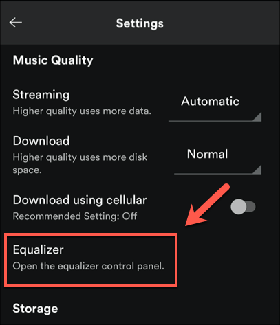 Toque em "Equalizer" no Android