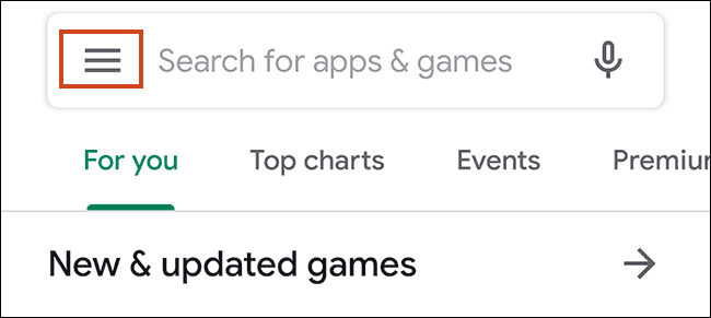 Abra a Google Play Store e toque no menu de hambúrguer