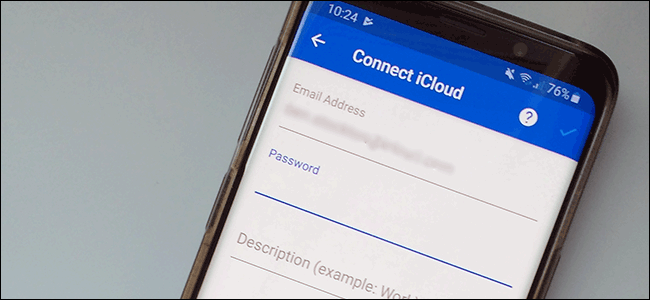 O formulário de login "Connect iCloud" em um smartphone Android.