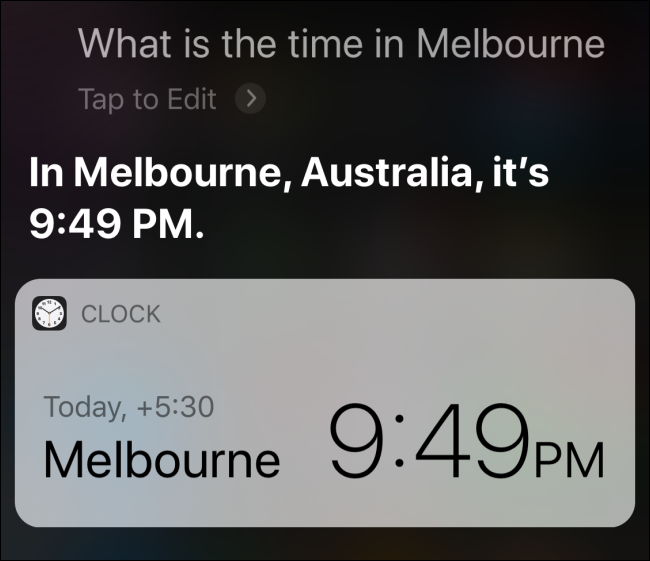 Siri está respondendo com o tempo em Melbourne, Austrália.