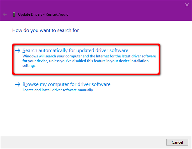 Pesquisa automática de drivers do Windows 10