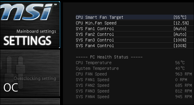 Controle de ventilador BIOS