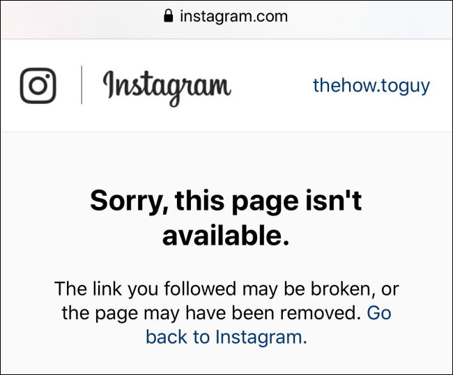 Não é possível abrir o URL do perfil para o perfil Instagram que bloqueou você