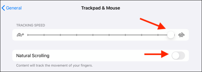 Alterar a velocidade de rastreamento e rolagem natural para o cursor do iPad