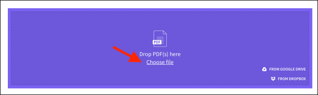 Clique no botão Escolher arquivo em Smallpdf