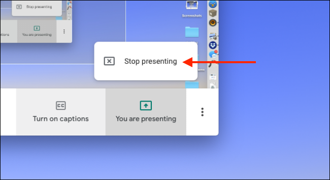 Clique em "Parar de apresentar" para parar de compartilhar sua tela.