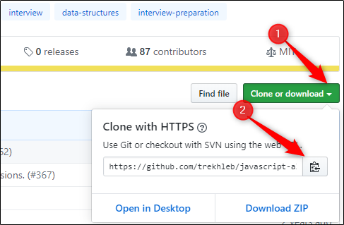 Copiar o URL do repo para a área de transferência